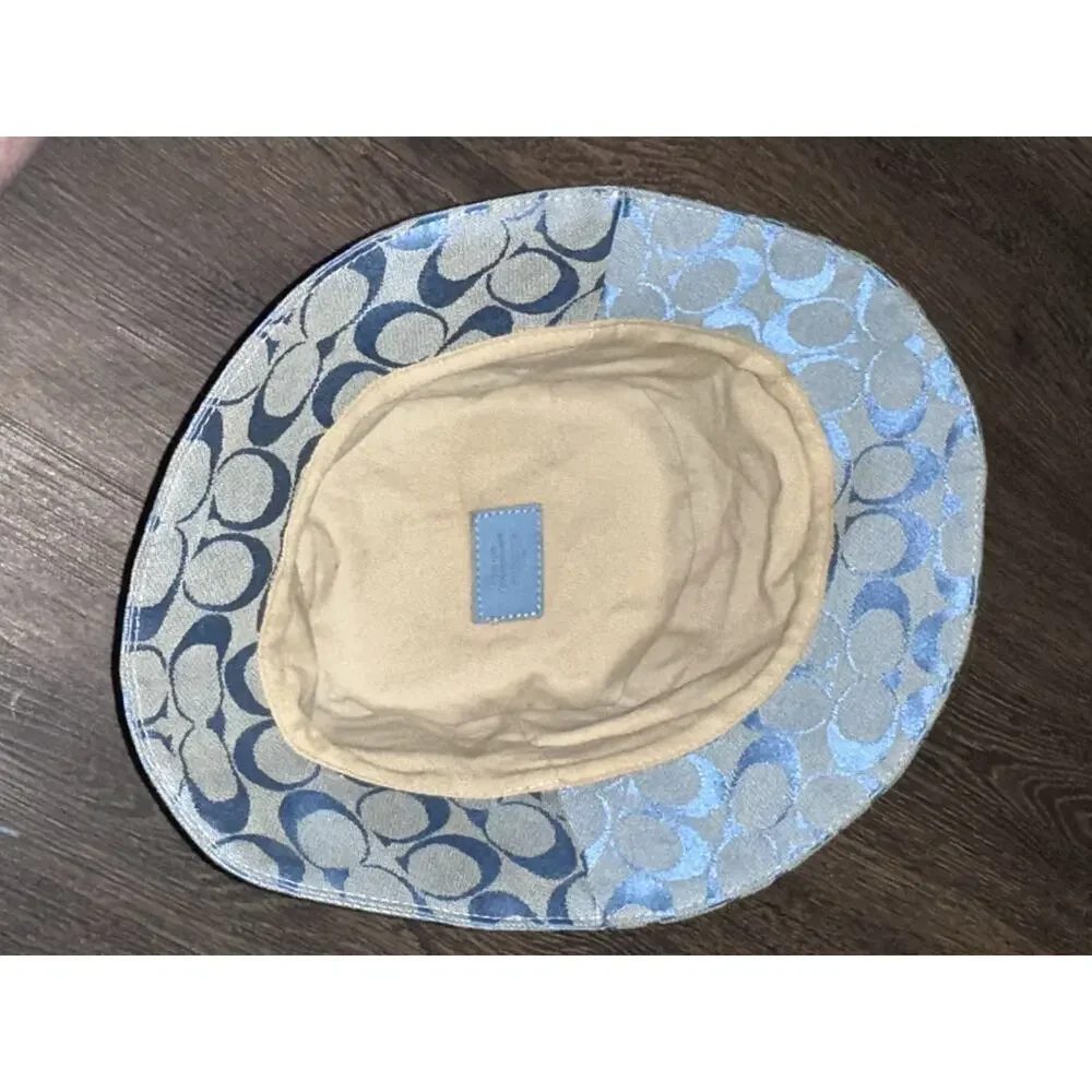 Coach Signature Jacquard Bucket Light Blue Hat Monogram Canvas Sun Hat - Picture 8 of 10